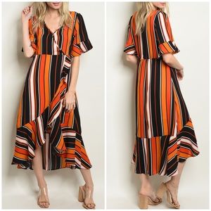 BLACK ORANGE STRIPES DRESS